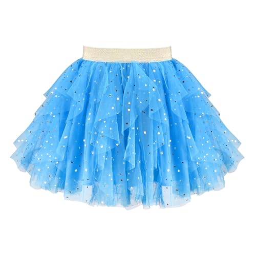 Mädchen Tüll Rock Azurblau Layered Masche Herz Pailletten Drehen Tanzen Schule Urlaub Gr. 86-92,Blaue Pailletten,86-92 von Sunny Fashion