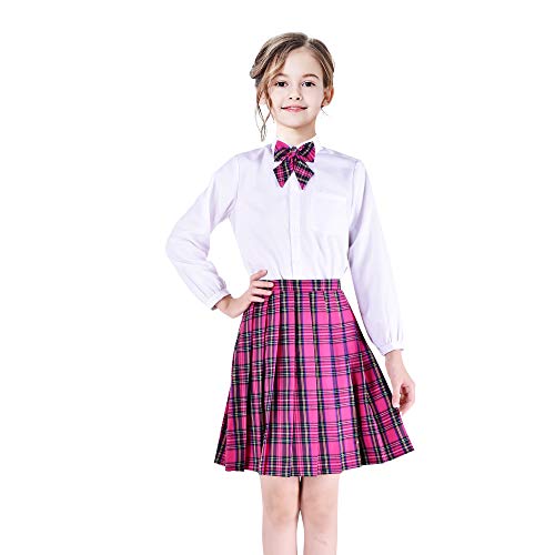Sunny Fashion 3-teilige Schuluniform Mädchen Weiß Hemd Rock Rosa Tartan Gr. 116-122 von Sunny Fashion