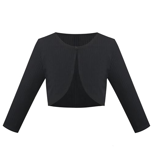 Sunny Fashion Mädchen Bolero Achselzucken Beschnitten Strickjacke Langarm Taste Stricken Pullover Schwarz Gr. 122,Schwarz,122 von Sunny Fashion