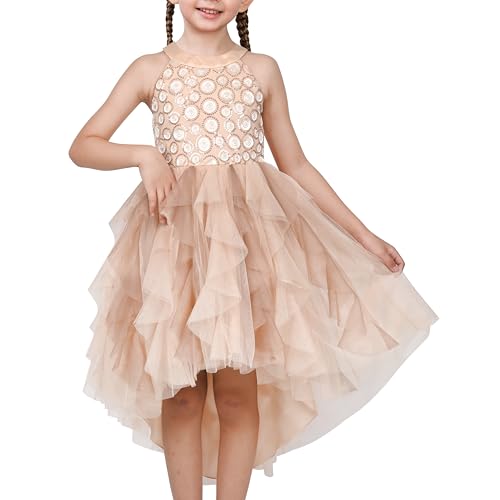 Sunny Fashion Mädchen Halfter Kleid Braun Tiered Festzug Hi-Lo Hohle zurück Prinzessin Party Gr. 146,Beige,146 von Sunny Fashion