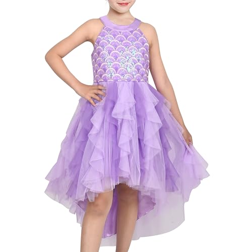 Sunny Fashion Mädchen Halfter Kleid Lavender Gefaltet Meerjungfrau Pailletten Party Tüll Gr. 110,Lavendel Pailletten,110 von Sunny Fashion