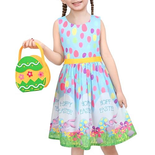 Sunny Fashion Mädchen Kleid 2 Stück Bag Ostern Hase Eiersuche Blau Beiläufig Party Gr. 128-134,Blaues Set,128-134 von Sunny Fashion