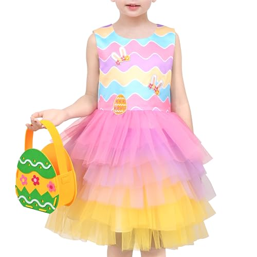Sunny Fashion Mädchen Kleid 2 Stück Setzen Bag Regenbogen Layered Stufe Ostern Hase Party Gr. 122,Regenbogen-Set,122 von Sunny Fashion