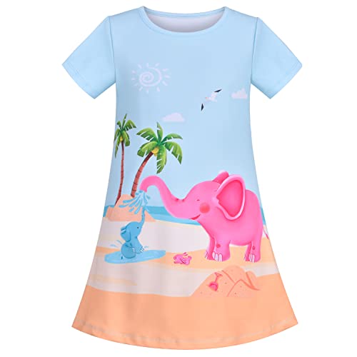 Sunny Fashion Mädchen Kleid Abschlag Elefant Sommer Strand Sand Tropisch Kokosnuss hawaiisch Gr. 110 von Sunny Fashion