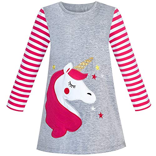 Sunny Fashion Mädchen Kleid Baumwolle Lange Ärmel Einhorn Stickerei Grau Gr. 110 von Sunny Fashion