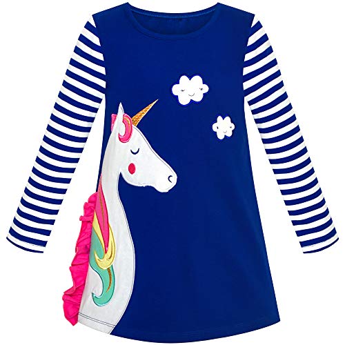 Sunny Fashion Mädchen Kleid Baumwolle Lange Ärmel Einhorn Stickerei Navy blau Gr. 92 von Sunny Fashion