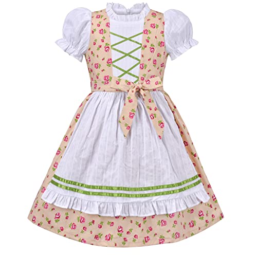 Sunny Fashion Mädchen Kleid Beige Deutsche Dirndl Oktoberfest Bier Blumen- Bayerisch Party Gr. 110 von Sunny Fashion