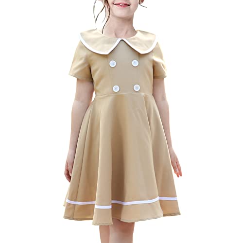 Sunny Fashion Mädchen Kleid Beige Kurzarm Kragen Knopf vorne Schuluniform Gr. 122 von Sunny Fashion