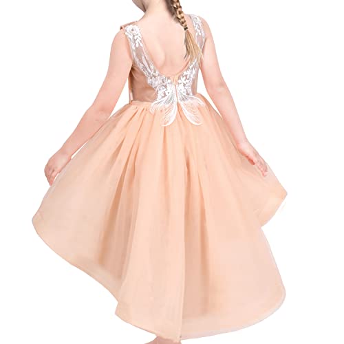 Sunny Fashion Mädchen Kleid Beige Pailletten Rückenfrei Weiß Blumen- Hohle zurück Spitze Hochzeit Gr. 122 von Sunny Fashion