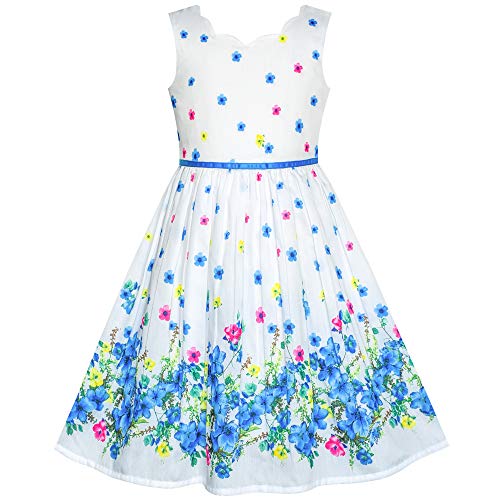 Sunny Fashion Mädchen Kleid Ärmellos Tupfen Rose Garten Grüner Druck,Blau und Weiß(8) von Sunny Fashion