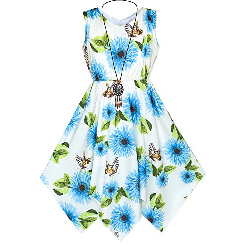 Sunny Fashion Mädchen Kleid Blau Blume Hanky ​​Hem Mit Halskette Gr. 116 von Sunny Fashion