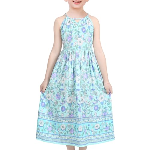 Sunny Fashion Mädchen Kleid Blau Blumen- Halfter Hohle zurück Baumwolle Sommer Strand Gr. 122,Blaue Blume,122 von Sunny Fashion