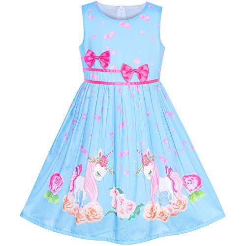 Sunny Fashion Mädchen Kleid Blau Einhorn Blume Sommer Trägerkleid Gr. 128-134, Size: 9-10 von Sunny Fashion