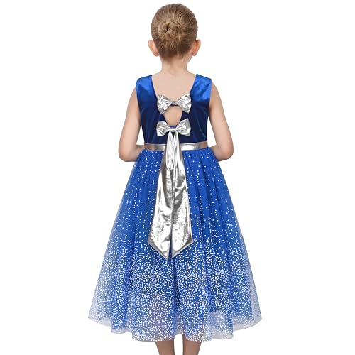 Sunny Fashion Mädchen Kleid Blau Funkeln Tupfen V Zurück Bogen Tüll Party Festzug Hochzeit Formal Gr. 110,Blaues Funkeln,110 von Sunny Fashion