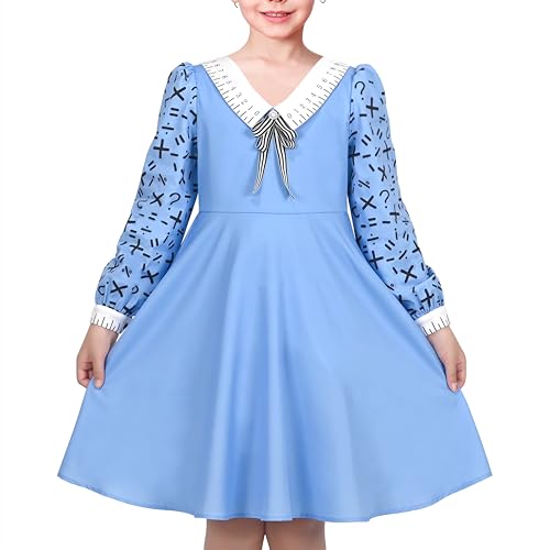 Sunny Fashion Mädchen Kleid Blau Herrscher Muster Kragen Schuluniform Jahrgang Beiläufig Täglich Gr. 122,Blauer Linealdruck,122 von Sunny Fashion