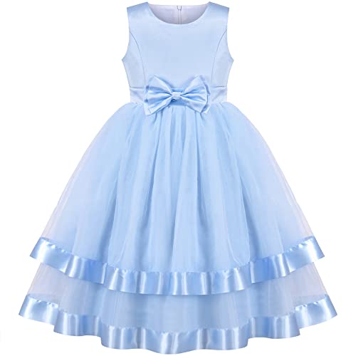 Sunny Fashion Mädchen Kleid Blau Krawatte Party Festzug Ballkleid Hochzeit Prinzessin Gr. 134 von Sunny Fashion