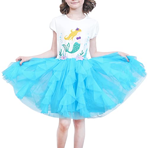 Sunny Fashion Mädchen Kleid Blau Meerjungfrau Gefaltet Party Prinzessin Tüll Tutu Gr. 98 von Sunny Fashion