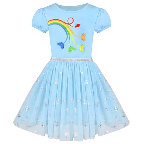 Sunny Fashion Mädchen Kleid Blau Regenbogen Schmetterling Silber Funkeln Puff Beiläufig Tüll Gr. 98,Himmelblau,98 von Sunny Fashion