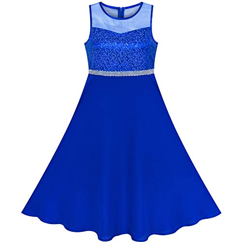 Sunny Fashion Mädchen Kleid Blau Strass Chiffon Brautjungfer Tanzen Maxi Kleid Gr. 134 von Sunny Fashion