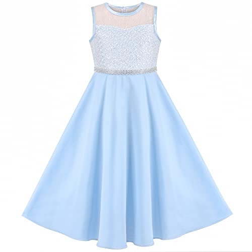 Sunny Fashion Mädchen Kleid Blau Strass Chiffon Brautjungfer Tanzen Party Maxi Kleid Gr. 158 von Sunny Fashion