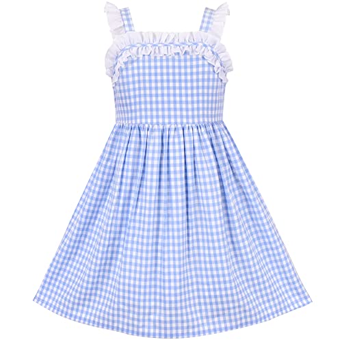 Sunny Fashion Mädchen Kleid Blau Weiß Kariert Rüsche Tank-Sommerkleid Gr. 110 von Sunny Fashion
