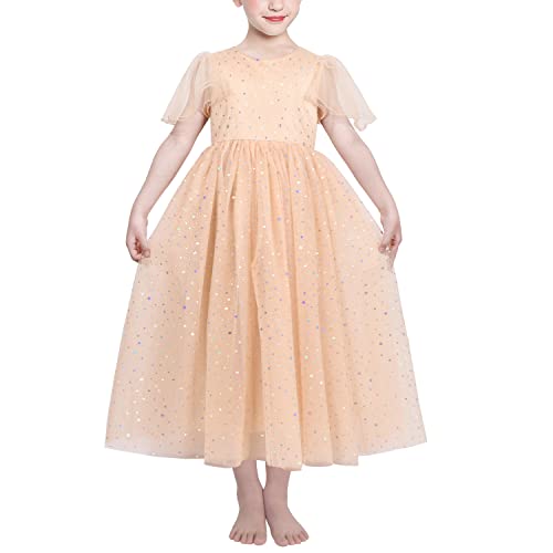 Sunny Fashion Mädchen Kleid Blume Beige Funkelnd Pailletten Party Prinzessin Tüll Hochzeit Gr. 116,Rosa Beige,116 von Sunny Fashion