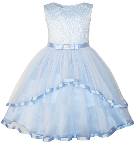 Sunny Fashion Mädchen Kleid Blume Blau Belted Hochzeit Party Brautjungfer Gr. 104 von Sunny Fashion