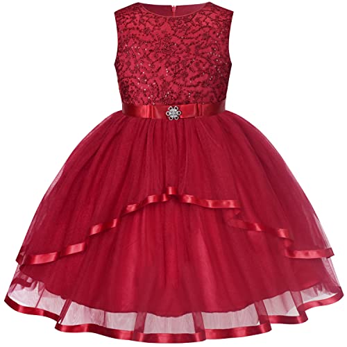 Sunny Fashion Mädchen Kleid Blume Dunkel rot Pailletten Brautjungfer Hochzeit Party Gr. 104 von Sunny Fashion