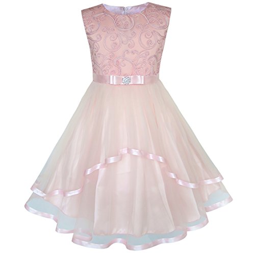 Sunny Fashion Mädchen Kleid Blume Blush Rosa Belted Hochzeit Party Brautjungfer Gr. 110, Size: 6 von Sunny Fashion