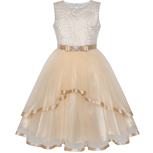 Sunny Fashion Mädchen Kleid Blume Mädchen Kleid Beige Hochzeit Party Brautjungfer Kleid Gr. 104 von Sunny Fashion