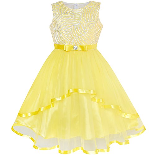Sunny Fashion Mädchen Kleid Blume Mädchen Kleid Gelb Belted Hochzeit Party Brautjungfer Gr. 122 von Sunny Fashion