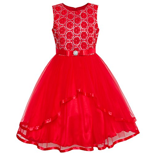 Sunny Fashion Mädchen Kleid Blume Mädchen Kleid rot Pailletten Masche rot Urlaub Kleid Gr. 110 von Sunny Fashion