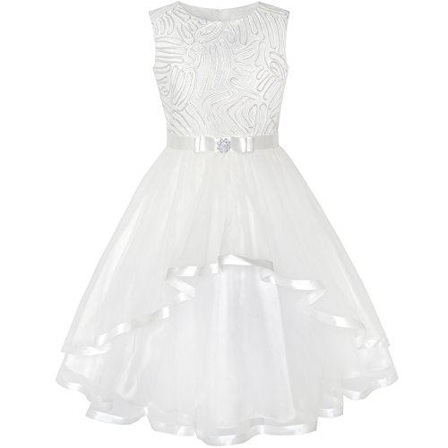 Sunny Fashion Mädchen Kleid Blume Nicht-gerade Weiss Belted Hochzeit Party Brautjungfer Gr. 104, Size 5 von Sunny Fashion