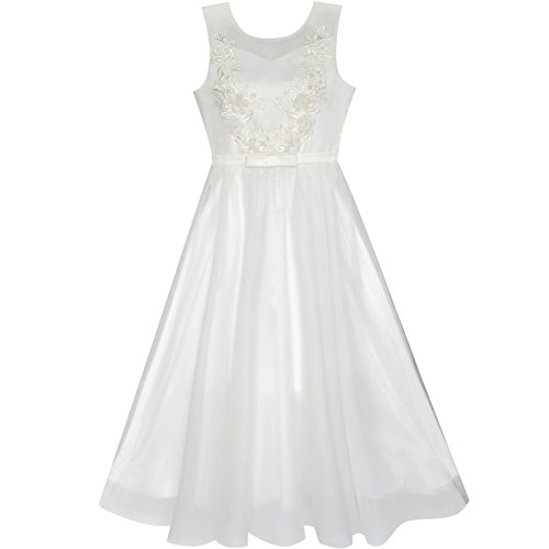 Sunny Fashion Mädchen Kleid Blume Nicht-gerade Weiss Hochzeit Schleier Erstkommunion Gr. 116 von Sunny Fashion