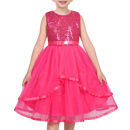 Sunny Fashion Mädchen Kleid Blume Pink Funkeln Pailletten Brautjungfer Festzug Geburtstag Gr. 134,Glitzerrosa,134 von Sunny Fashion