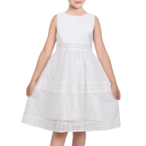 Sunny Fashion Mädchen Kleid Blume Spitze Trimmen Bogen Gemeinschaft Hochzeit Taufe Zeremonie Geburtstag Formal Gr. 134,Weißer Spitze,134 von Sunny Fashion