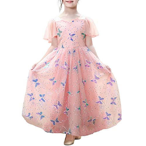 Sunny Fashion Mädchen Kleid Blume Tüll Rosa Pailletten Schmetterling Flatter-Ärmel Party Gr. 122 von Sunny Fashion