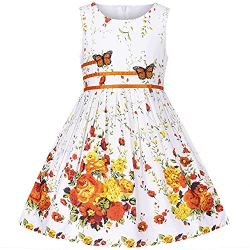 Sunny Fashion Mädchen Kleid Blumen- Stickerei Schmetterling Krawatte Ärmellos Orange Gr. 98-104 von Sunny Fashion