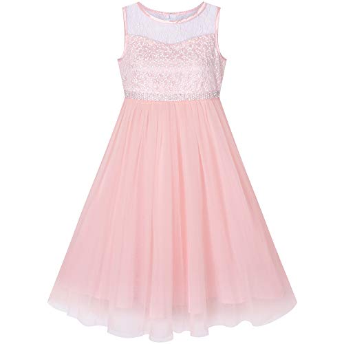 Sunny Fashion Mädchen Kleid Blush Rosa Strass Chiffon Tanzball Maxi Kleid Partykleid Brautjungfer Brautkleid Gr. 134 von Sunny Fashion