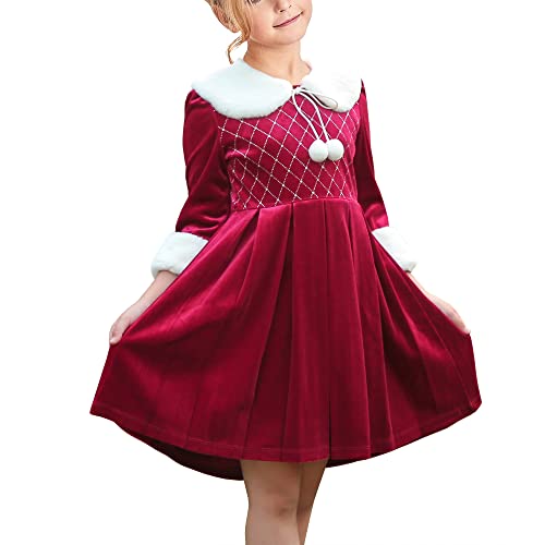 Sunny Fashion Mädchen Kleid Burgund Samt Weihnachten Urlaub Faux Fur Luxus Party Kleid Gr. 98-104 von Sunny Fashion