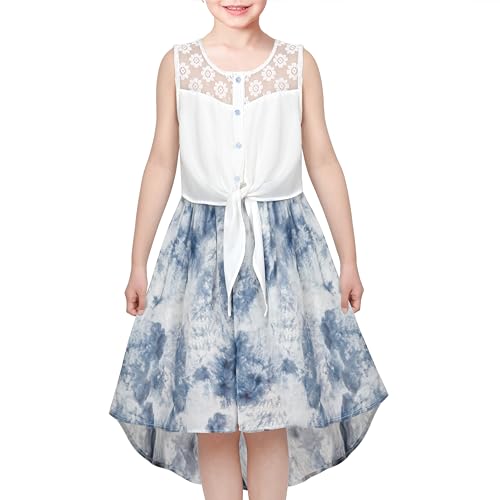 Sunny Fashion Mädchen Kleid Chiffon Blau Blumen Hoch niedrig Binden Taille Party Prinzessin Gr. 122, Size 8 von Sunny Fashion