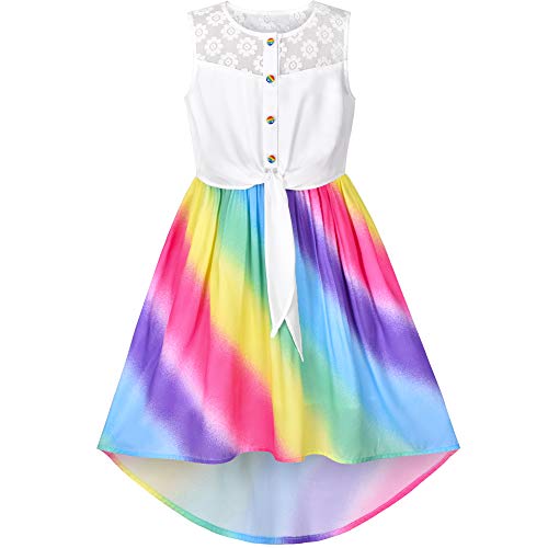 Sunny Fashion Mädchen Kleid Chiffon Floral High-Low Krawatte Taille Party - Regenbogenfarben, Gr 122, Size: 8 von Sunny Fashion