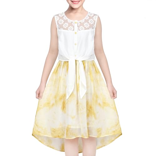 Sunny Fashion Mädchen Kleid Chiffon Gelb Hoch niedrig Binden Taille Party Gr. 146 von Sunny Fashion