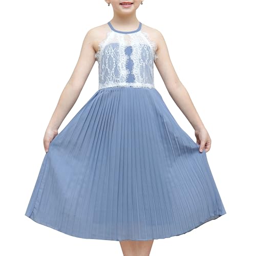 Sunny Fashion Mädchen Kleid Dunst Blau Halfter Prinzessin Gefaltet Formal Party Hochzeit Gr. 110,Blau,110 von Sunny Fashion