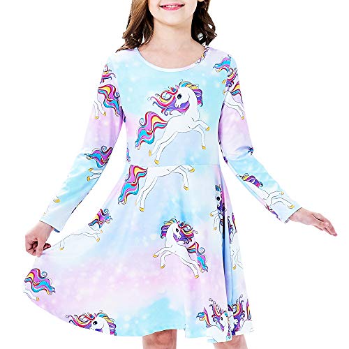 Sunny Fashion Mädchen Kleid Einhorn Regenbogen Beiläufig Lange Ärmel Gr. 134 von Sunny Fashion