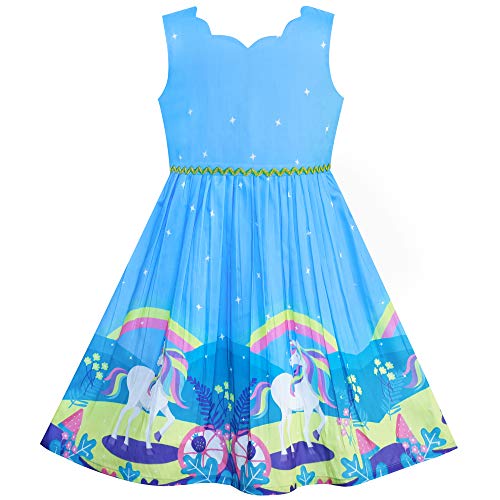 Sunny Fashion Mädchen Kleid Einhorn Regenbogen Blau Karikatur Prinzessin Gr. 104/5 Jahre von Sunny Fashion