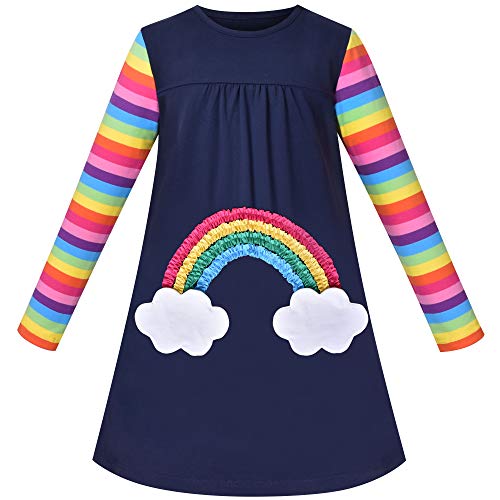 Sunny Fashion Mädchen Kleid Einhorn Regenbogen Wolke Tasche Langarm Baumwolle Gr. 104 von Sunny Fashion