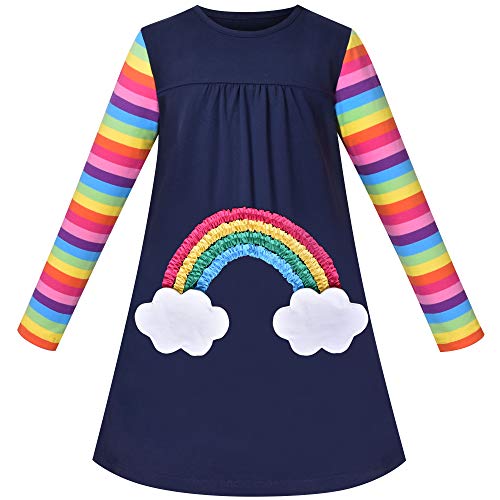 Sunny Fashion Mädchen Kleid Einhorn Regenbogen Wolke Tasche Langarm Baumwolle Gr. 116 von Sunny Fashion