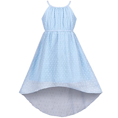 Sunny Fashion Mädchen Kleid Eisblau Schweizer Punkt Hi-Lo Halfter Chiffon Hochzeit Trägerkleid Gr. 110 von Sunny Fashion