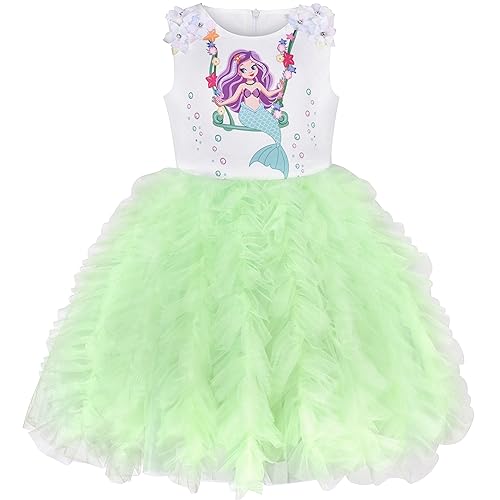 Sunny Fashion Mädchen Kleid Geburtstag Meerjungfrau Blumen- Rüsche Party Tutu Tüll Ärmellos Gr. 86,Grüner Geburtstagskuchen,86 von Sunny Fashion